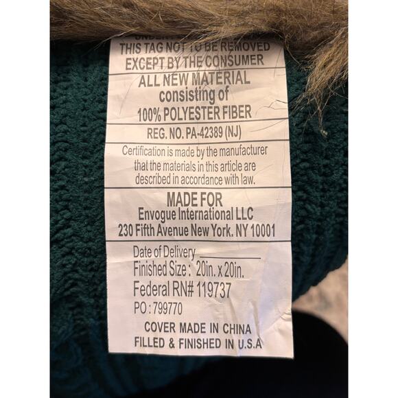 Rustic Christmas “JOY” Pillow 20x20 – Green Cable Knit with Faux Fur Trim - Picture 5 of 5